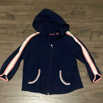 Gloria Vanderbilt Retro Style Navy 3/4 Sleeve Zip Up Hoodie with Pink & White Accents, Size Medium Photo 0