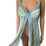 Cato Y2K Blue Green Yellow Sheer Funky Groovy Striped Coquette Lingerie Open Top Photo 1