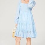 Area Stars Eyelet Trim Light Blue Long Sleeve Square Neck Dress Size Medium Photo 0