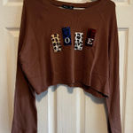 Akaiv Brown Love Waffle Knit Long Sleeve Cropped Top Trendy Animal Print Cute Size L Photo 0