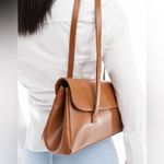 ASOS  - tan brown flap shoulder bag elongated faux leather purse Photo 2