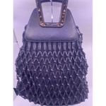 Dolce & Gabbana Woven With Tortoise Wood Handle Black Leather Tote Photo 7
