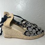 Coach Brittney Logo Black White Espadrille Wedge Sandal Size 10 Jacquard Tie Photo 1