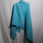 Blue Hand Painted Chevron Scarf Wrap Shawl Throw Pink Flowers Boho Lightweight Photo 5