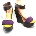 Schutz "CASEY" PURPLE AND YELLOW SUEDE PLATFORM ANKLE STRAP WEDGE HEELS (7) Photo 7