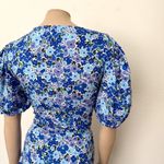 ASOS [] Blue Floral Print Puff Sleeve V-Neck O-Ring Fit & Flare Mini Dress Sz 12 Photo 6