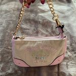 Juicy Couture NWT-  Pink and Cream Heritage Velvet Clutch with Gold Chain Photo 9