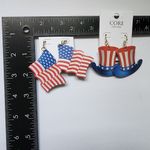 American Flag & Uncle Sam Hat Faux Leather Earrings Red Photo 4