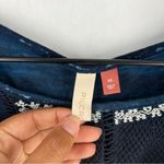 Anthropologie Pilcro Orchid Embroidered Flutter Sleeve Midnight Blue Floral Blouse Boxy XS Photo 2