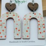 Handmade Cork on Leather and Wood Heart Arch Lightweight Earrings Photo 1