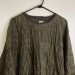 Ona NY Top Womens Size M Olive Shirt Wool Blend Lagenlook Crinkle Cuff Boxy USA Green Size M Photo 2