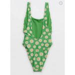 Aerie NWT  Smiley Birthday Scoop Cheekiest One Piece Swimsuit Green Yellow L Swim Photo 1