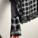 Divine Heritage Revolve Lace Button Front Plaid Shirt Gothcore Ruffles Medium Gray Photo 2