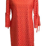 Madison Leigh , 3/4'' SLEEVE, CORAL‎ LACE OVERLAY DRESS SIZE 6 Photo 0