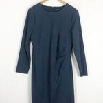 Theory  Side Fold Continuous 2 Long Sleeve Wool Sheath Dress Size 12 Ocean Photo 2