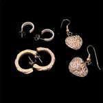 3 pair of earrings gold/white hearts white hoops gold/white hoops gently used Gold Photo 1