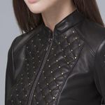White House | Black Market Petite Stud-Detail Leather Jacket Sz XXS Photo 2
