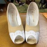 Vintage Customcraft Heels Beige & White Open Toe Shoes Size Unknown Tan Photo 0