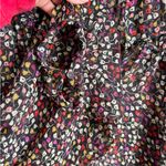 Joie  Sheer Black Pink Floral Tie V-Neck Bishop Sleeve Blouse Womens M Preppy Photo 3