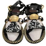 River Island  Tide Flat Sandal Black and Gold Embellished Sz8 Photo 1