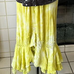 None lime green tie dye style Womens Hi Lo Maxi skirt Ruffle Hem drawstring Boho Med Photo 0