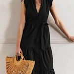 Boden Tiered Ruffle Poplin Maxi Dress‎ Size 8 Black Photo 0