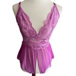 Gorgeous! Lilac Satin Lace Rose Negligee Open Crotch S Purple Photo 4