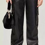 Topshop faux leather cargo trouser black high rise pants size 6 Photo 0
