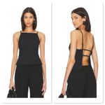 Free People  James Black Linen Crop Tank Top Adjustable Straps Open Back‎ Size XS Photo 1