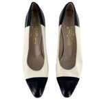 Salvatore Ferragamo Navy Blue/White Leather Cap Toe Mid Heel Pumps Size 8.5 AAA Photo 2
