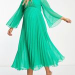 ASOS Designs Maternity Tie Back Fluted Sleeve Pleated Midi Dress in Kelly Green Size undefined Photo 1