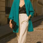 Vintage Teal Angora Blend Oversized Cardigan Open Front Knit Sweater Coat XL Blue Photo 0