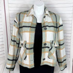 ZARA Plaid Flannel Wool Blend Crop Shacket Jacket Green Ivory Large Photo 0