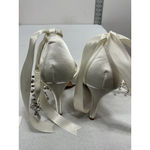Womans White Satin Stiletto Dress Shoes Eu 37 Us 6.5/7 Peep Toe Ankle Accents Photo 4