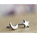 Boutique Dainty 925 Sterling Silver Mismatch‎ Moon Star Stud Earrings Photo 11
