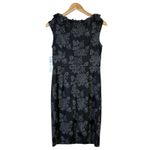 London Times NWT  Floral Ruffle Sheath Dress Womens 8 Black Knit Modest Church Photo 4