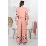 Anthropologie Jaase Floral Dandelion Wide‎ Leg Jumpsuit Peach Blue Small Photo 6