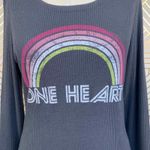 Chaser NWT  One Heart Rainbow Love Rib Peplum Sleeve Shirttail Tee Gray‎ Size XS Photo 1