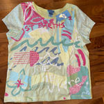 So Blue Sigrid Olsen Saint Barths Graphic Print Tunic Top Tee Shirt Women Size L Yellow Size L Photo 0