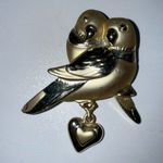 Gold Tone Love Birds with Dangling Heart Brooch signed AJC‎ Photo 0