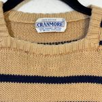 Cranmore British VTG Cotton Square Neck Tan Knitted Sweater Navy Striped Large Photo 6