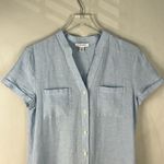 PURE NAVY Pocket Detail 100% Linen Chambray Button Front Shirt Midi Dress Photo 4