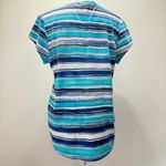 Chico's Chico’s Zenergy Blue Teal & White Striped Cap Sleeve Loose Fit Tee Size 1/Medium Photo 7