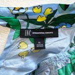 INC New Floral Print Ruffle Overlay Tie Neck Long Sleeve Blouse Blue Yellow Photo 12