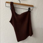 Lacausa  Chocolate Brown Ribbed One Shoulder Stretch Tank Top Small Photo 2