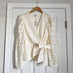 EXPRESS NWT Cream Lace Wrap Top with Bow Tie Side Size M Photo 1