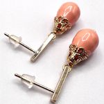 Handmade 18K Gold Plated Stud Earrings. Swarovski Crystal Pink Pearls.  Photo 3
