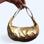 Y2K Mcbling Clubbing Party Gold metallic faux leather hobo shoulder hand bag Photo 2