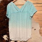 Sonoma EUC  Aqua and White Hombre Striped V-Neck Tee Photo 6