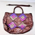 Jessica Simpson Vintage Leather Brown & Purple Bag, Shoulder Bag Photo 10